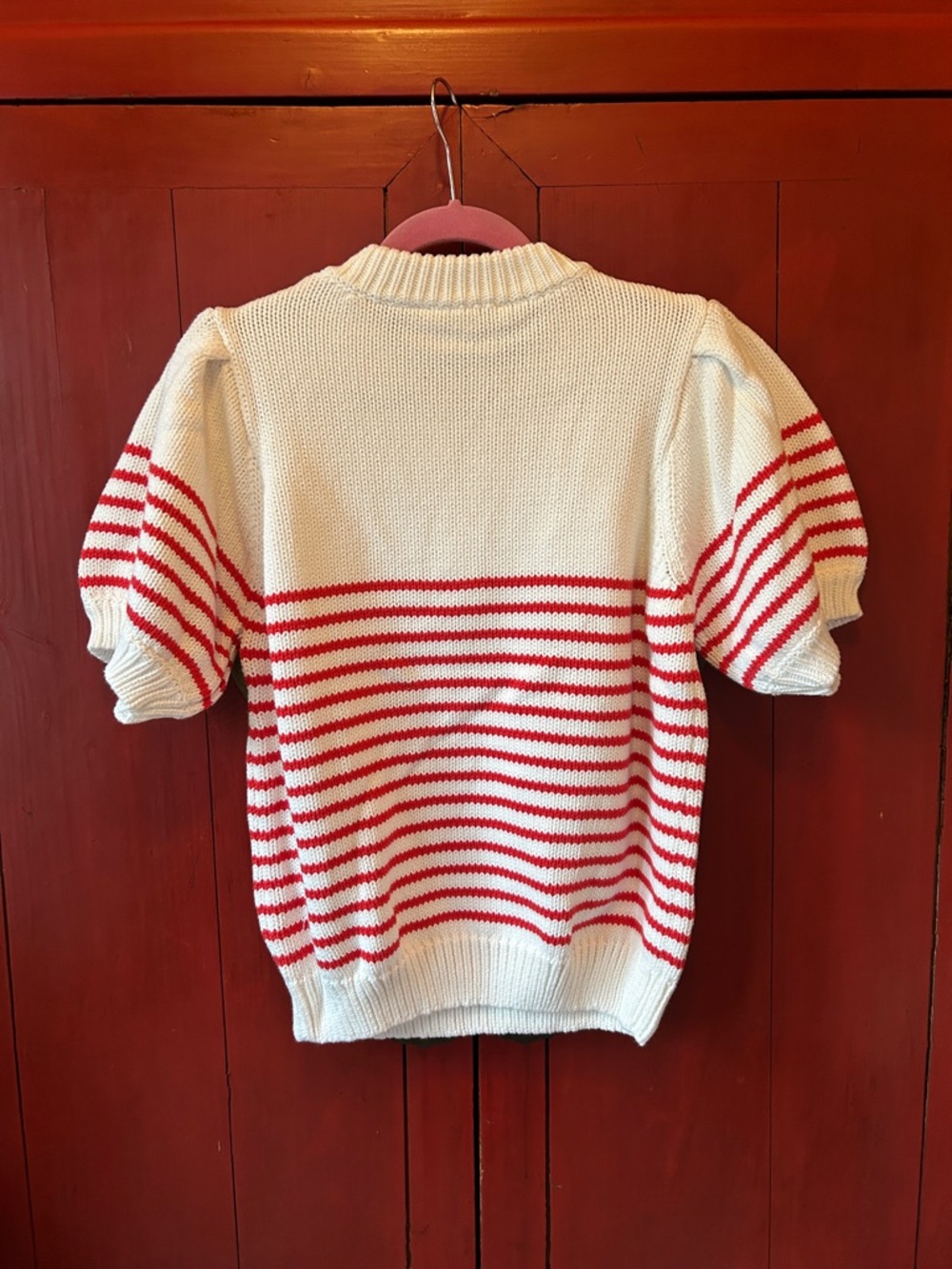 NWT English‎ Factory Striped Puff Sleeve Sweater Off White/Red, Size Large - Picture 4 of 5
